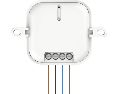 Weißes Smart Home Gerät mit Anschlussklemmen und Kabeln