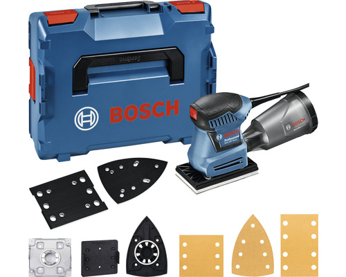 Bosch Exzenterschleifer mit Schleifpapier und Transportkoffer