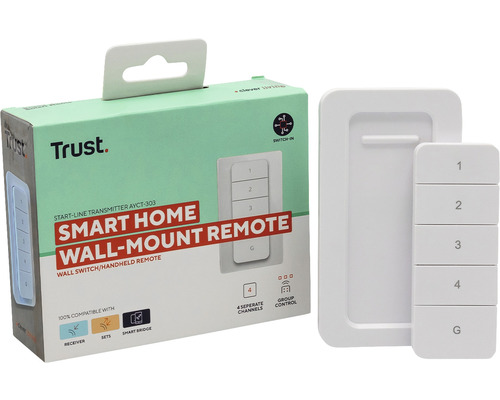 Trust Smart Home Wandmontage-Fernbedienung mit vier Kanälen in Verpackung und als Einzelprodukt