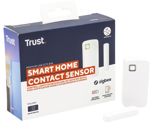 Trust Smart Home Kontaktsensor im Karton und daneben