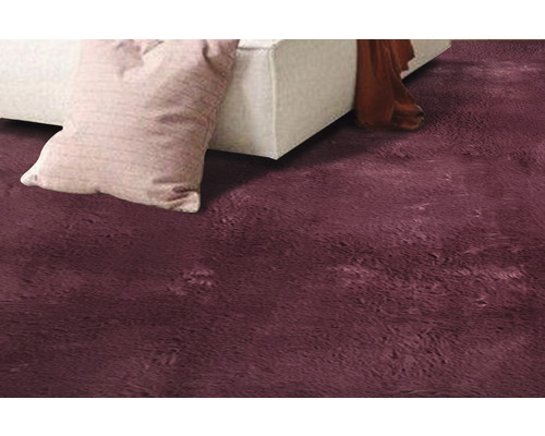 Nahaufnahme eines zotteligen Teppichs mit Kissen und Sofa