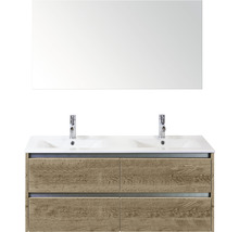 Badmöbel-Set Sanox Dante Keramik 170x121x46 cm Doppel-Keramikwaschbecken Eiche natur mit Spiegel
