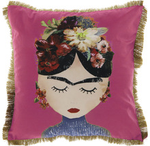 Dekokissen mit Frida Kahlo Motiv und Fransen
