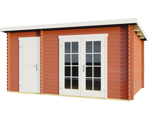 Holzgartenhaus mit einer Tür und einer Doppeltür