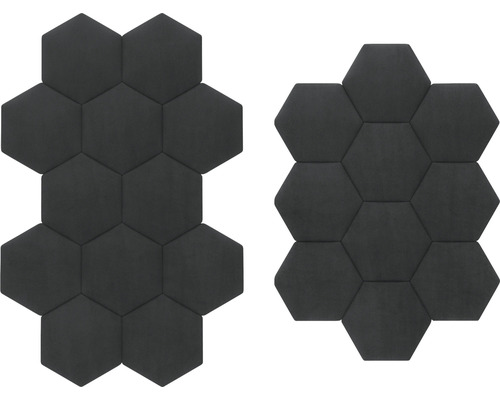 Zwei sechseckige, dunkelgraue Wandpaneele