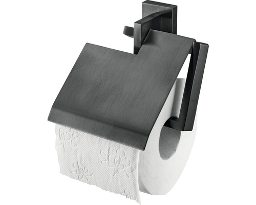 Toilettenpapierhalter Haceka Edge mit Deckel graphit gebürstet