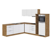 Komplette Eckküche mit Hängeelement, Arbeitsplatte, Spüle, Kochfeld und Backofen