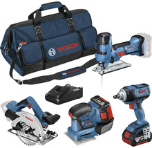 Bosch Werkzeugset mit Tasche, Akku-Bohrschrauber, Stichsäge, Schleifer, Kreissäge und Ladegerät
