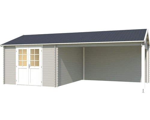 Holzgartenhaus mit Carport und Doppeltür
