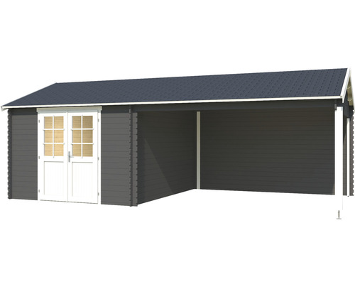 Holzgartenhaus mit Carport und Doppeltür