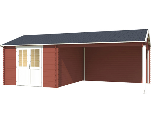 Holzgartenhaus mit Carport und Doppeltür