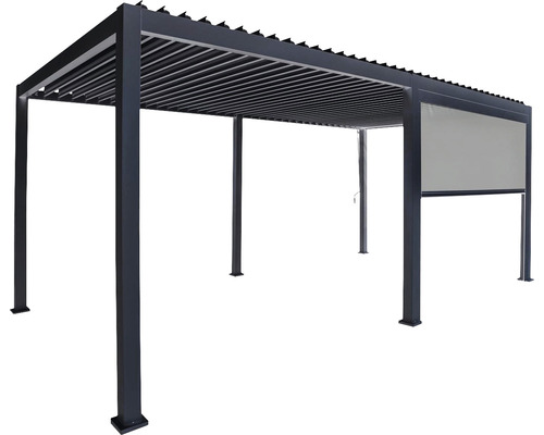 Pergola mit Lamellendach und Sichtschutz