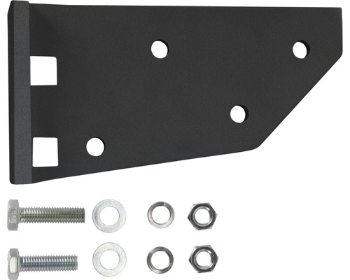 Schwarze Montageplatte mit Schrauben und Muttern