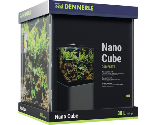Aquarium DENNERLE Nano Cube Complete, 30 L, LED Beleuchtung Chihiros C 251 inkl. Innenfilter, Abdeckscheibe, Sicherheitsunterlage, Scaper‘s Back Rückwandfolie, Einsteigerbroschüre , Nährboden, Kies und Thermometer
