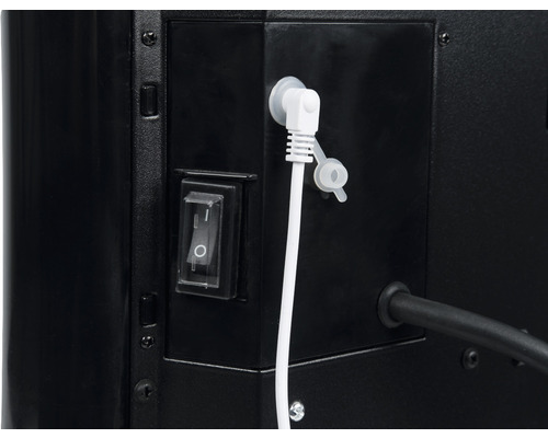 Detailansicht eines Geräts mit Schalter, Kabel und Stecker