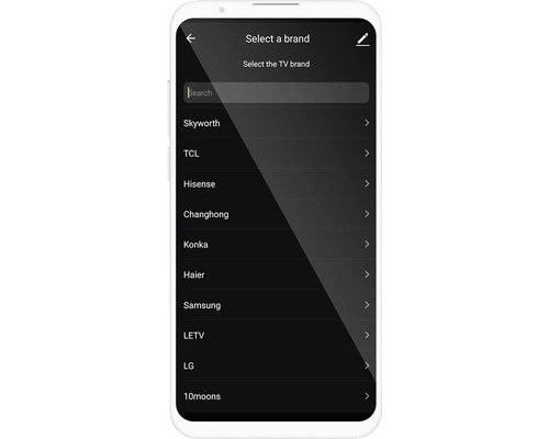 Smartphone-Display mit Markenauswahl für Fernseher