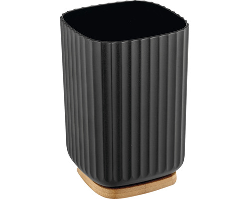 Zahnputzbecher aus Kunststoff mit Bambusfuß