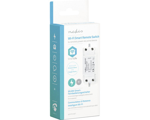 Verpackung eines Nedis WLAN Smart-Fernbedienungsschalters zum ferngesteuerten Einschalten beliebiger kabelgebundener Geräte
