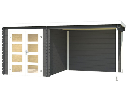 Modernes Gartenhaus mit Doppeltür und überdachtem Bereich