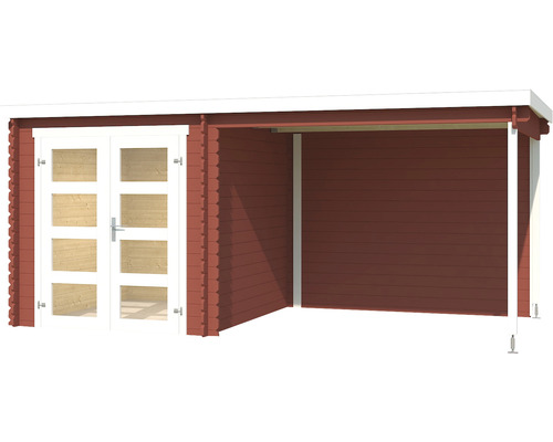 Holzgartenhaus mit Doppeltür und Anbau