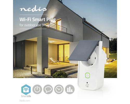 Nedis WLAN Smart Plug für den Außenbereich vor Hausfassade