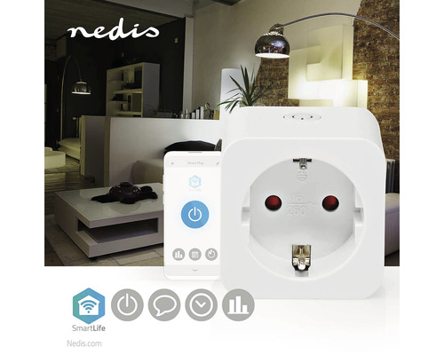 Intelligente Steckdose mit Smartphone und Smart Life Logo