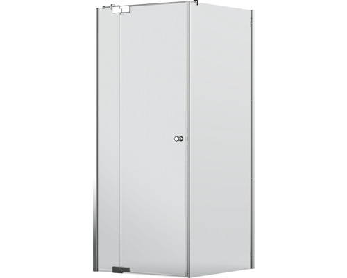 Drehtür mit Seitenwand Jungborn Sette 1000x800 mm Anschlag mit Festteil links Echtglas Klar hell chromoptik mit schmutzabweisender Glasbeschichtung und Puffergriff Eckdusche mit Glastür und Griff