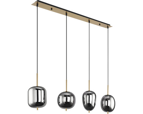 Hängeleuchte mit vier Lampen aus Metall und Glas