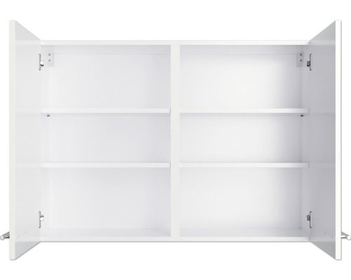 Offener weißer Wandschrank mit Regalböden