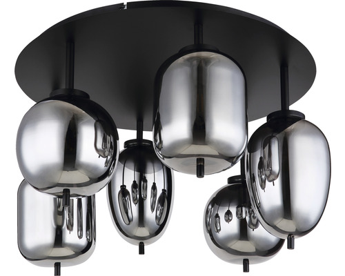 Deckenleuchte mit sechs Lampen und Metallschirmen