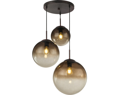 Hängelampe mit drei kugelförmigen Glasschirmen
