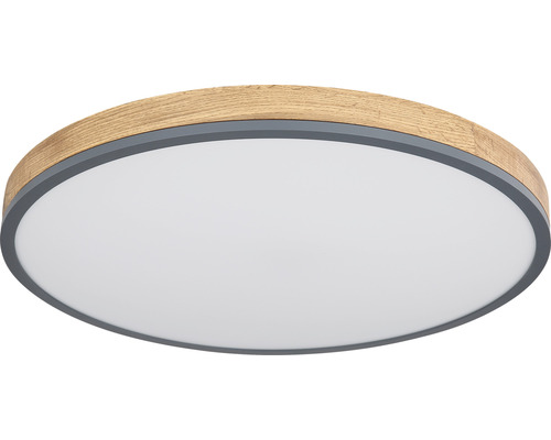 Runde Deckenleuchte mit Holzoptik und grauem Rand