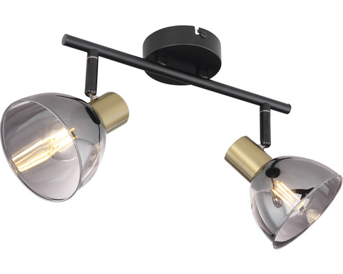 Deckenleuchte mit zwei Strahlern, aus Metall und Glas