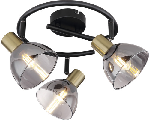 Deckenleuchte mit drei Strahlern und Rauchglas