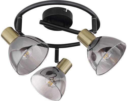 Deckenleuchte mit drei Strahlern und Glasschirmen
