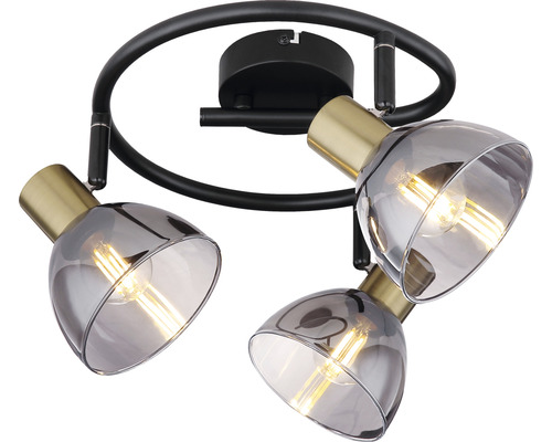 Deckenleuchte mit drei Strahlern und Lampenschirmen