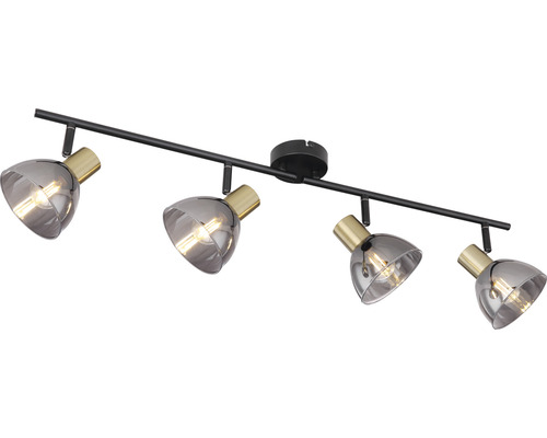 Deckenleuchte mit vier Strahlern aus Metall und Glas