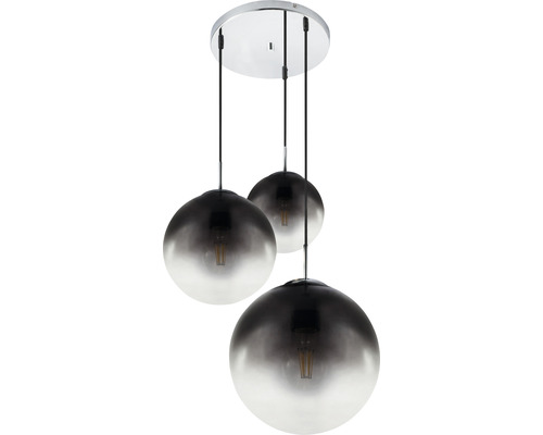 Pendelleuchte mit drei grauen Glasschirmen