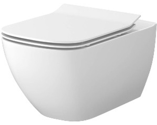 Wandtiefspülklosett-Set Cersanit Virgo S701427 spülrandlos weiß mit WC-Sitz Wand-Tiefspülklosett aus Sanitärkeramik mit WC-Sitz