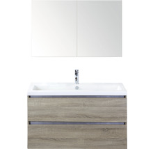 Badmöbel-Set Sanox Vogue Keramik 169x101x41 cm Keramikwaschbecken eiche grau mit Spiegelschrank