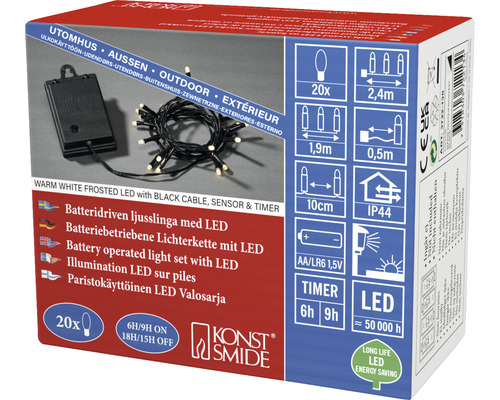 Batteriebetriebene LED Lichterkette mit schwarzem Kabel für den Außenbereich