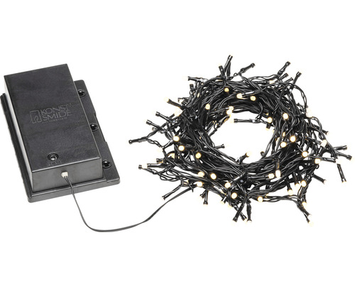 LED Lichterkette Konstsmide 11,9 m + 0,5 m Zuleitung 120 LEDs Lichtfarbe warmweiß batteriebetrieben Konstsmide Logo. Lichterkette mit Batteriebox
