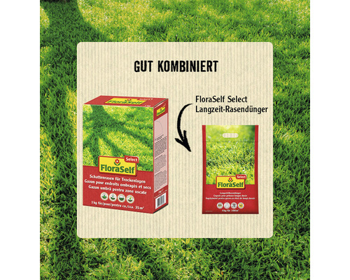 FloraSelf Schattenrasen und Langzeit-Rasendünger Produktkombination