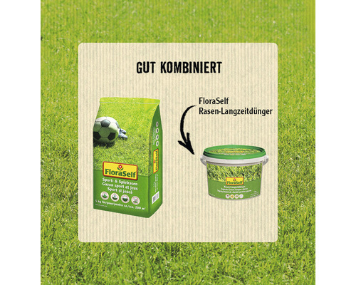 FloraSelf Sport und Spielrasen kombiniert mit FloraSelf Rasen Langzeitdünger