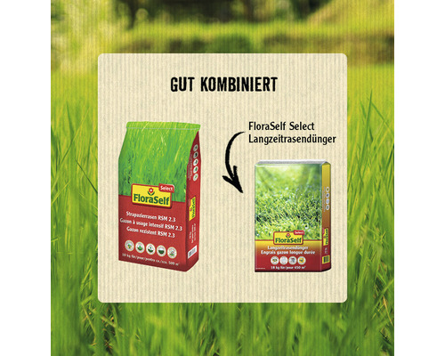 Kombinationsvorschlag: Packung Strapazierrasen und Packung Langzeitrasendünger von FloraSelf Select
