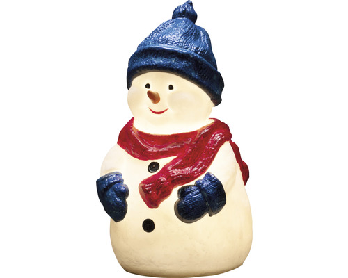 Dekorativer Schneemann mit Mütze und Schal als Lichtobjekt für die Weihnachtszeit