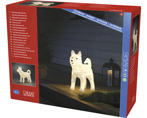 Verpackung einer Konstharts Smide LED Dekofigur Hund für den Außenbereich