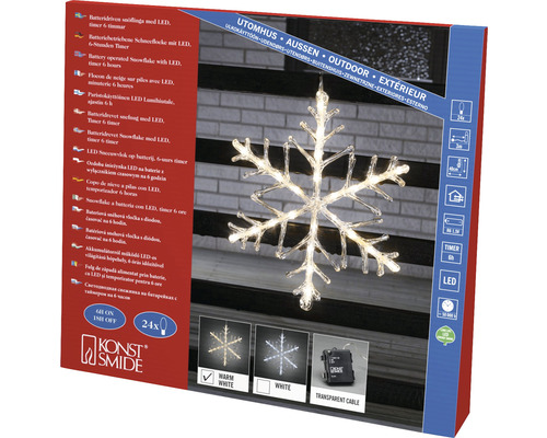 LED-Acryl-Schneeflocke Icy Star – 16 Warmweiße LEDs, Ca. 18x16 Cm, Mit Timer & Batteriebetrieb