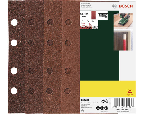 Bosch Schleifpapier-Set, 93x185 mm, verschiedene Körnungen