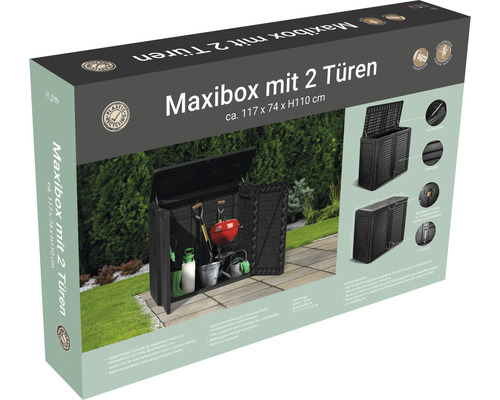 Verpackung einer Maxibox mit zwei Türen für den Außenbereich, circa 117 x 74 x 110 cm